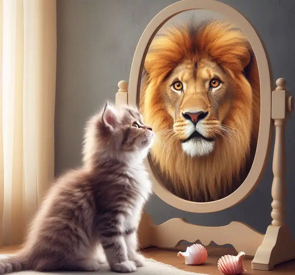 Cat Looking in Mirror Sees Lion Meaning: Reflections of Courage 5 Cat Looking in Mirror Sees Lion Meaning: Reflections of Courage Cat Looking in Mirror Sees Lion Meaning: Reflections of Courage